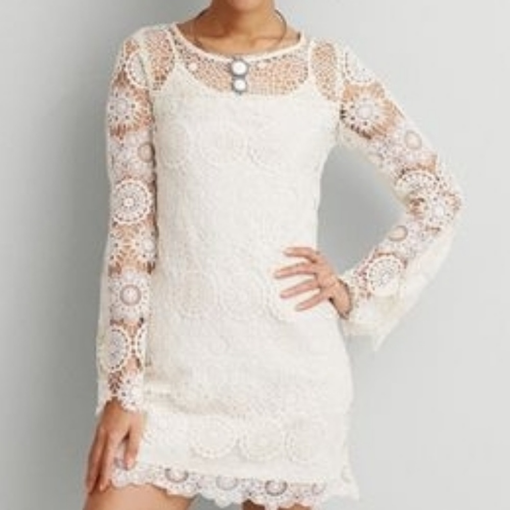 AMERICAN EAGLE Ivory Lace Boho Shift Dress Size XS